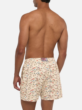 Badeshorts aus leichtem Stoff „Lighting“ mit Strandmenschen-Print