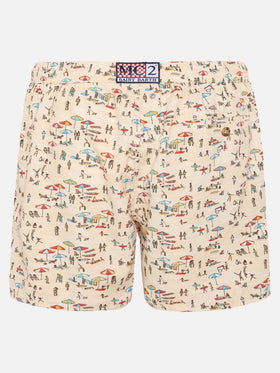 Badeshorts aus leichtem Stoff „Lighting“ mit Strandmenschen-Print