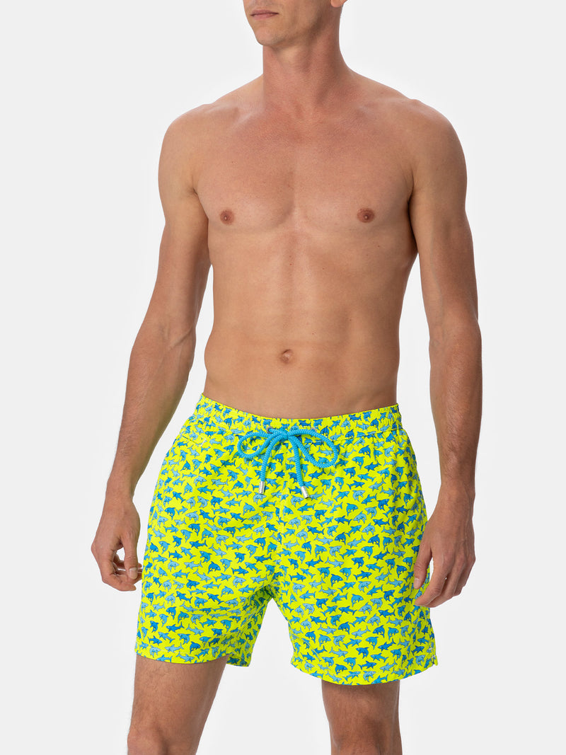 Man lightweight fabric swim-shorts Lighting Micro Fantasy with sharks print