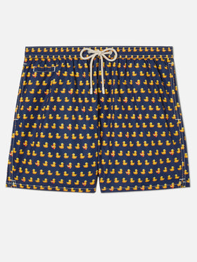 Navy Lighting Micro swim shorts with rubber duck all-over print
