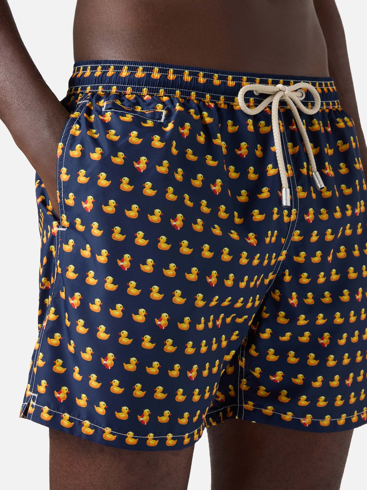 Navy Lighting Micro swim shorts with rubber duck all-over print
