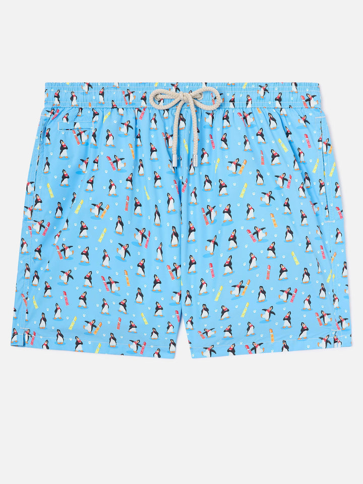 Hellblaue Lighting Micro Badeshorts mit Eisbären-Pinguin-Print | POLARETTI SPECIAL EDITION 