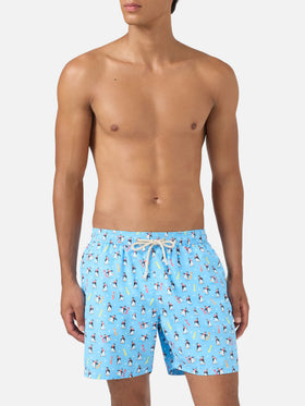 Hellblaue Lighting Micro Badeshorts mit Eisbären-Pinguin-Print | POLARETTI SPECIAL EDITION 