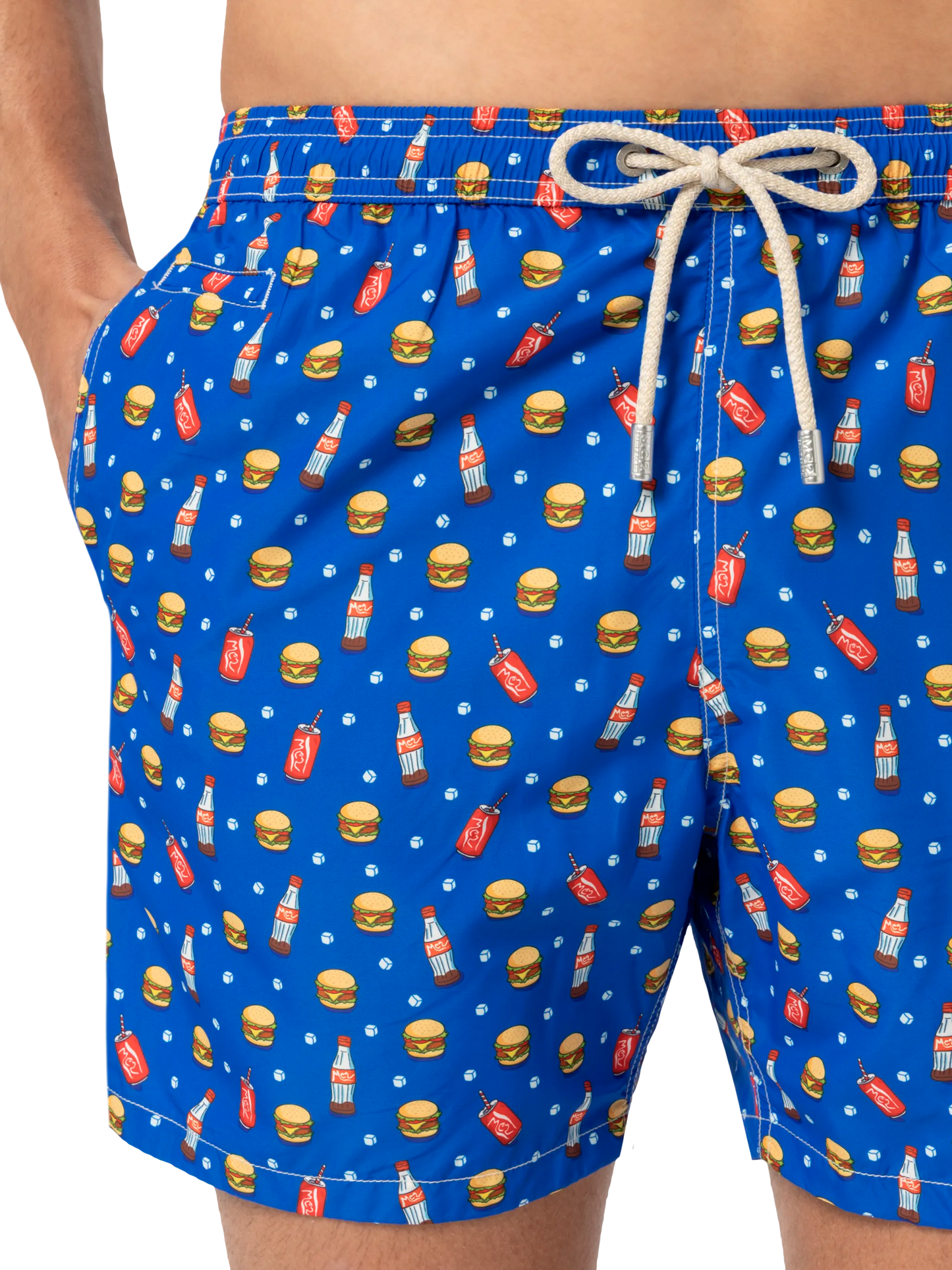 Lightweight fabric swim shorts Lighting with fast food print