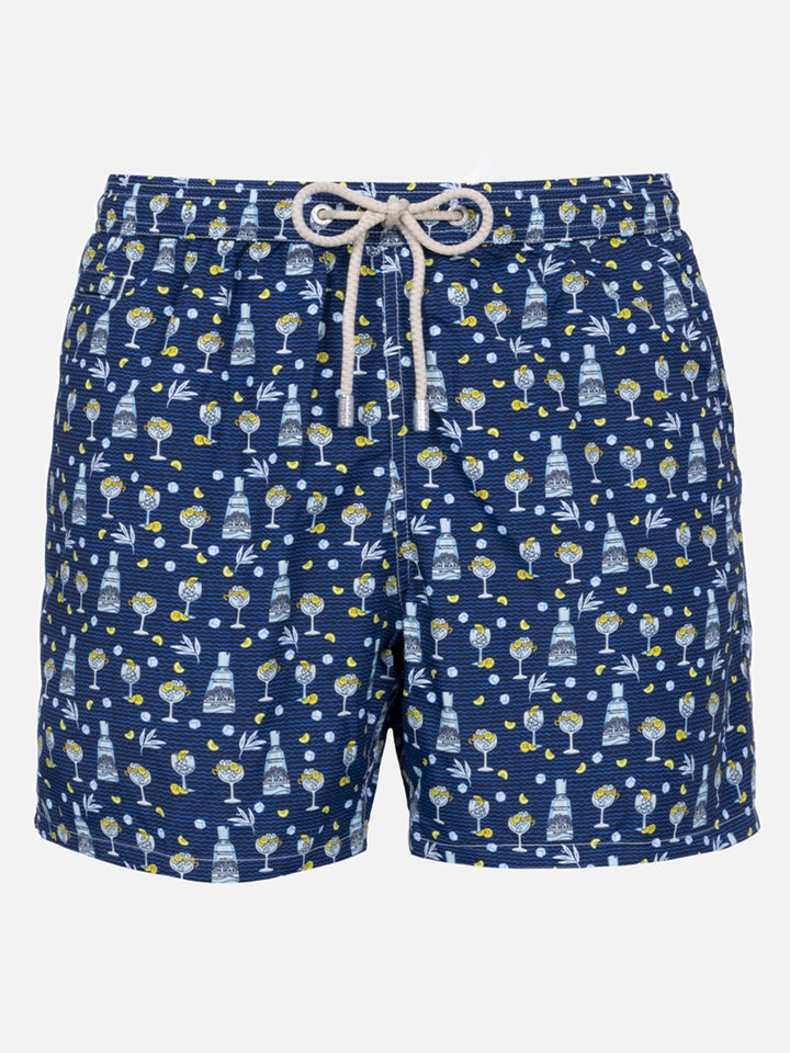Man lightweight fabric swim-shorts Lighting Micro Fantasy with Gin Mare print | GIN MARE SPECIAL EDITION
