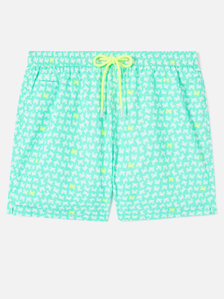 Badeshorts mit leuchtend gelbem Krabben-Print 
