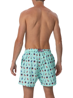Man lightweight fabric swim-shorts Lighting Micro Fantasy with watches and drinks print - MC2 Saint Barth