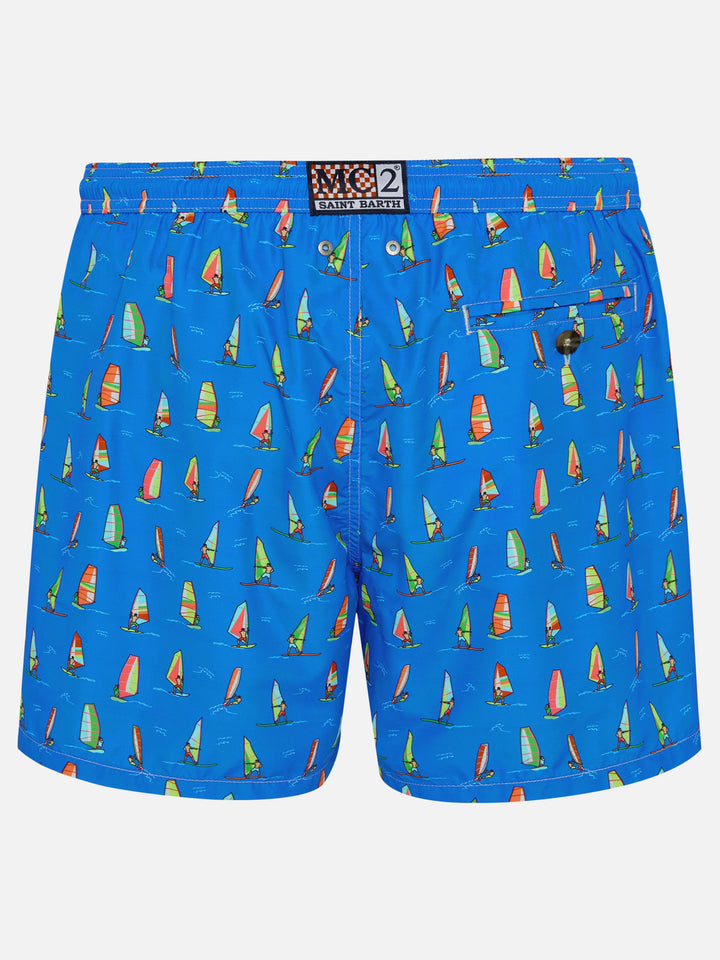 Herren-Badeshorts aus leichtem Stoff mit Windsurf-Print