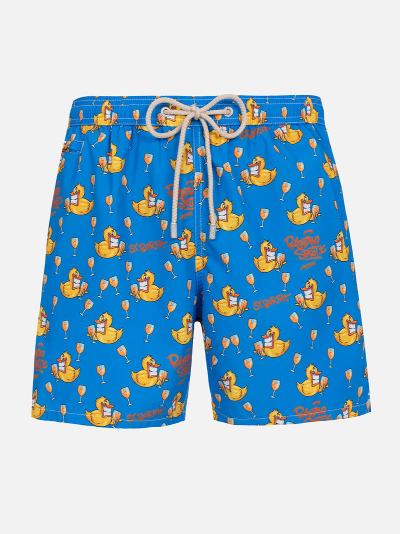 Man lightweight fabric swim-shorts Lighting Micro Fantasy with ducky Cryptopuppets print | CRYPTOPUPPETS SPECIAL EDITION