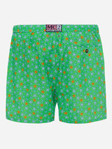 Man light fabric swim shorts with multicolor starfish print