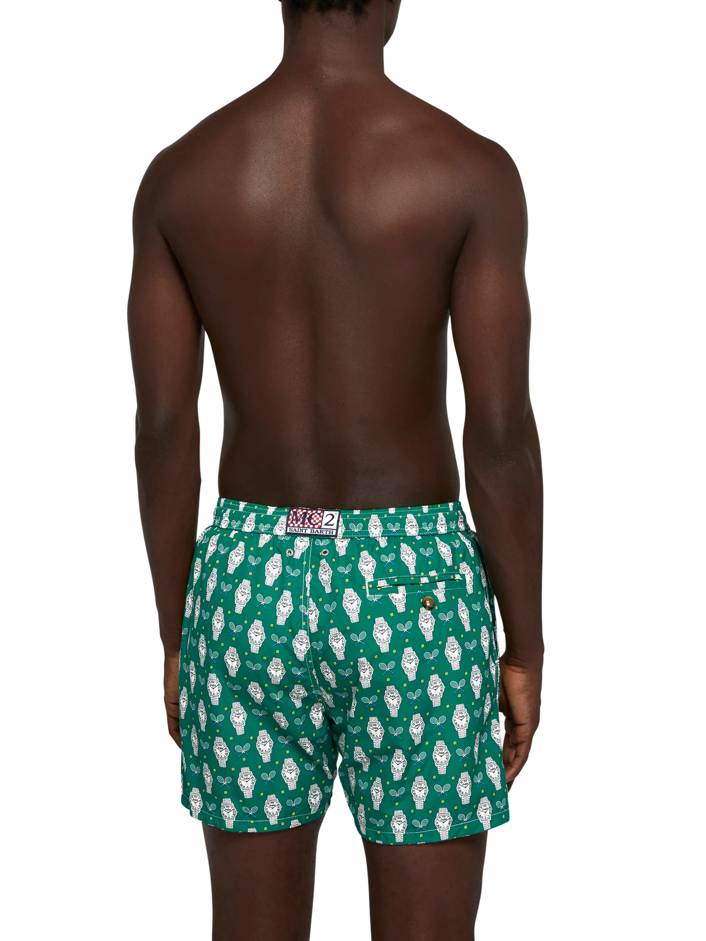 Lightweight fabric swim shorts Lighting with watch print