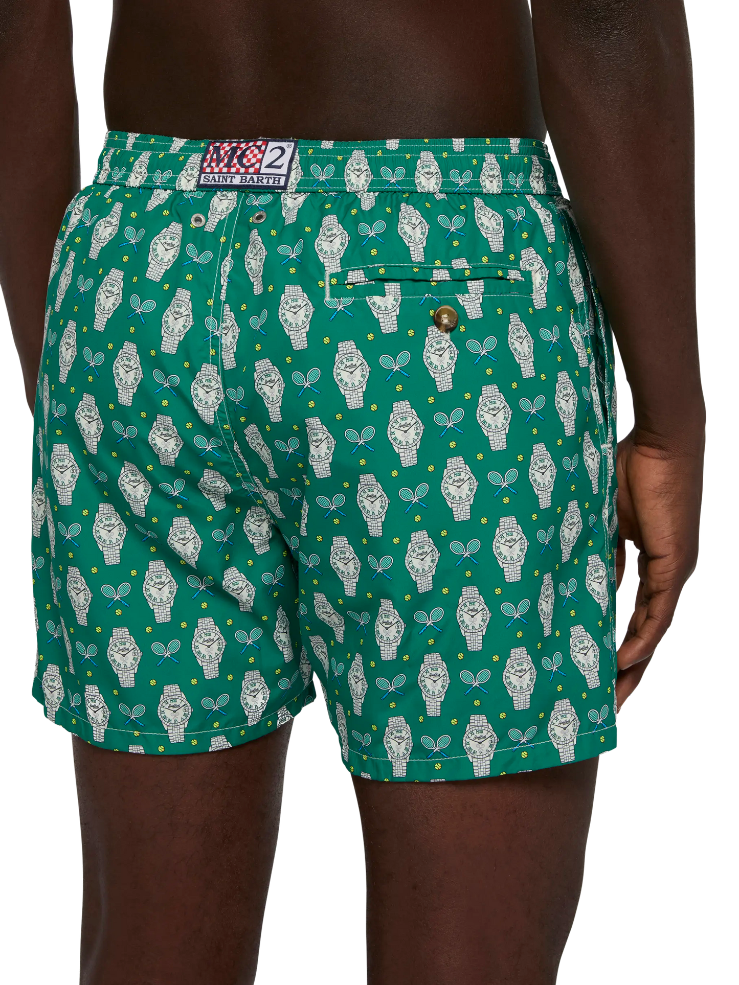Lightweight fabric swim shorts Lighting with watch print
