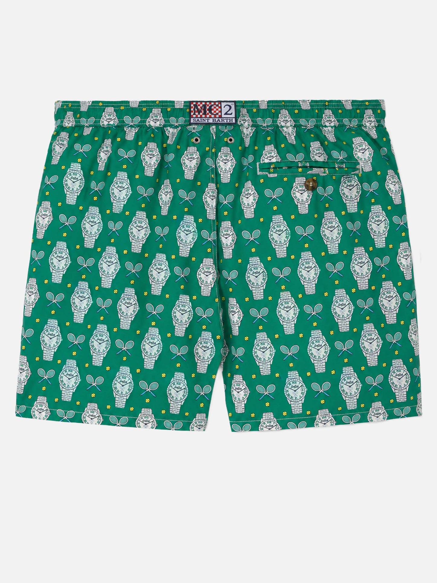 Lightweight fabric swim shorts Lighting with watch print