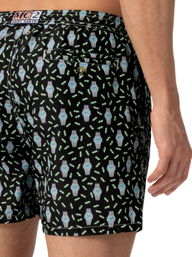 Lightweight fabric swim shorts Lighting with watch print