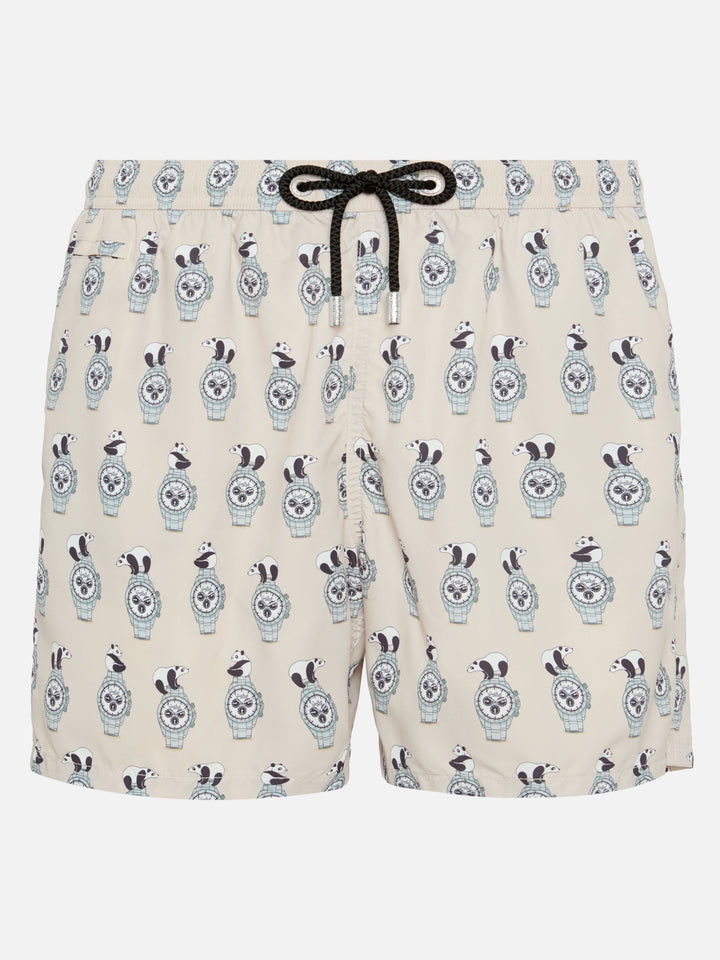 Badeshorts aus leichtem Stoff „Lighting“ mit Uhren-Print