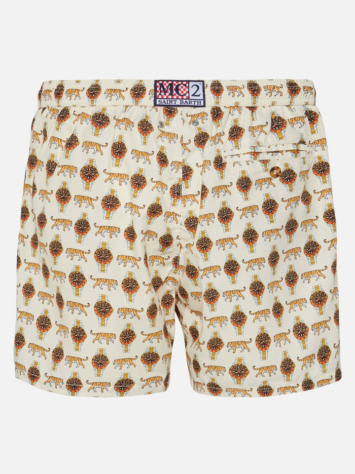 Badeshorts aus leichtem Stoff „Lighting“ mit Uhren-Print