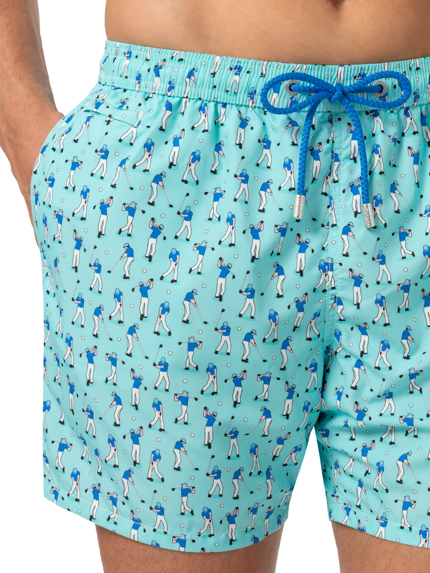 Lightweight fabric swim shorts Lighting with golf players print