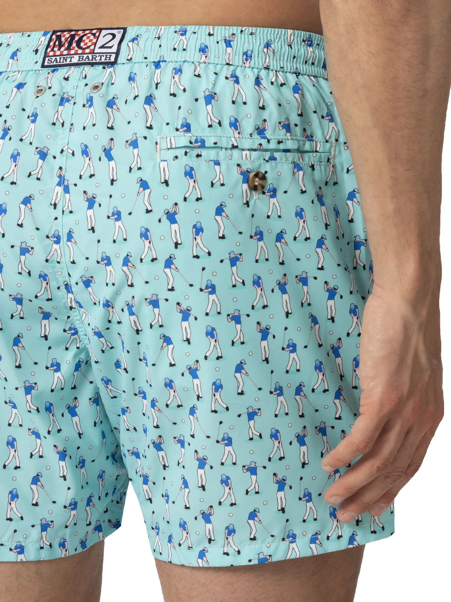Lightweight fabric swim shorts Lighting with golf players print