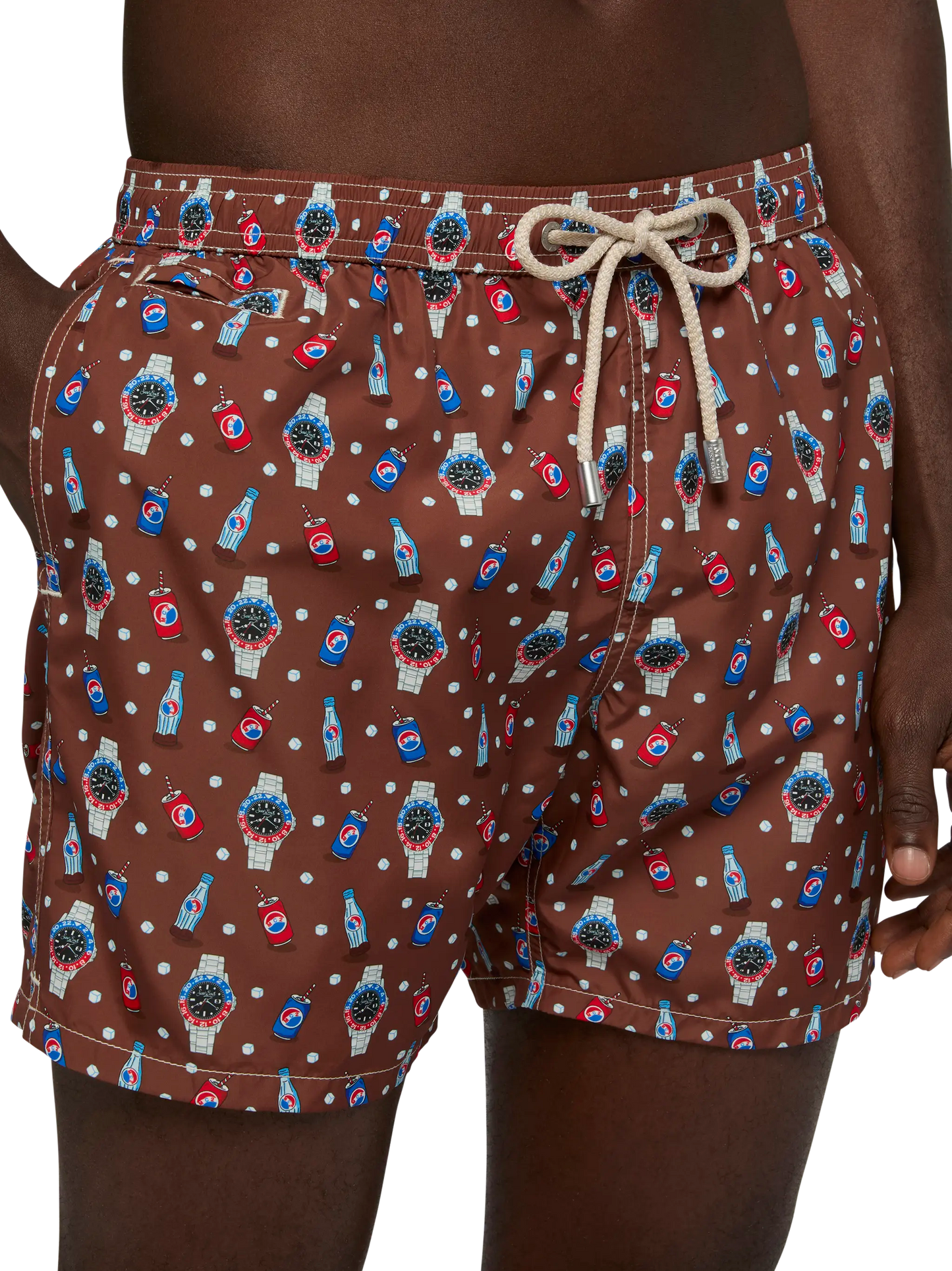 Lightweight fabric swim shorts Lighting with watch print