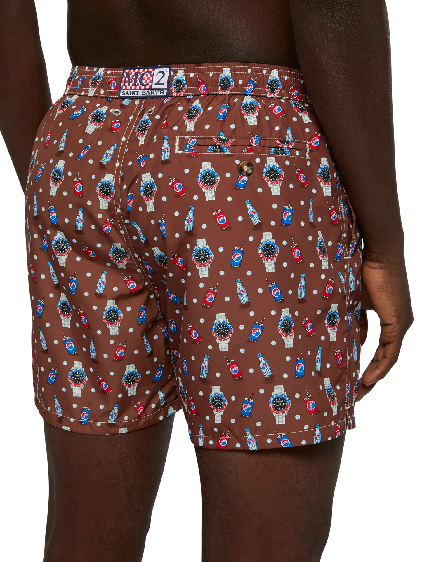 Lightweight fabric swim shorts Lighting with watch print