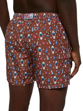 Lightweight fabric swim shorts Lighting with watch print