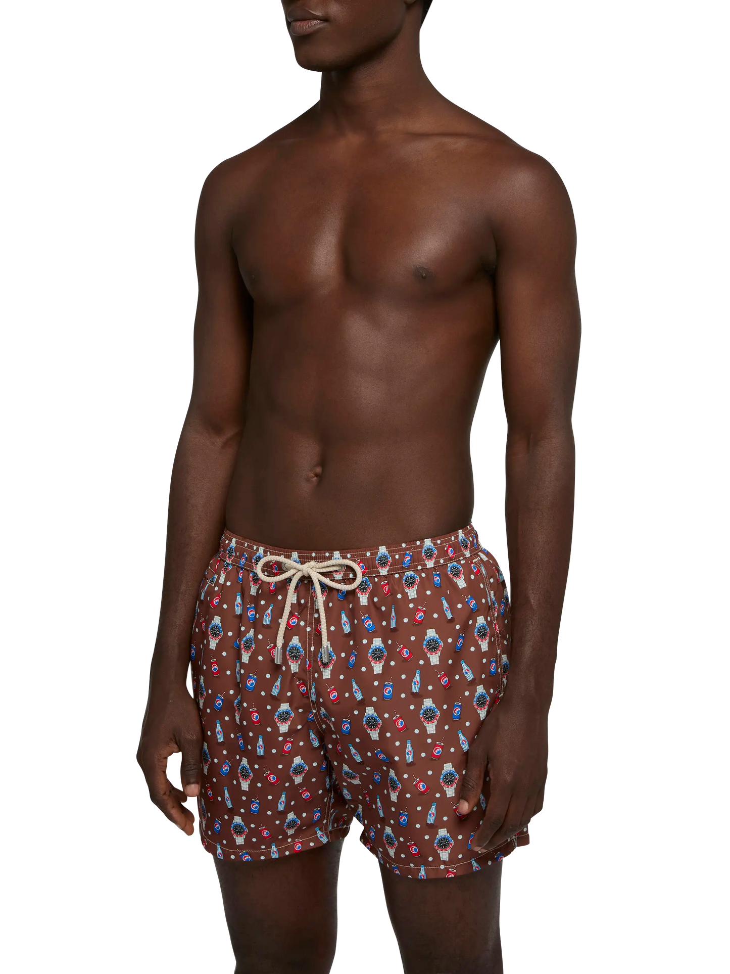 Lightweight fabric swim shorts Lighting with watch print