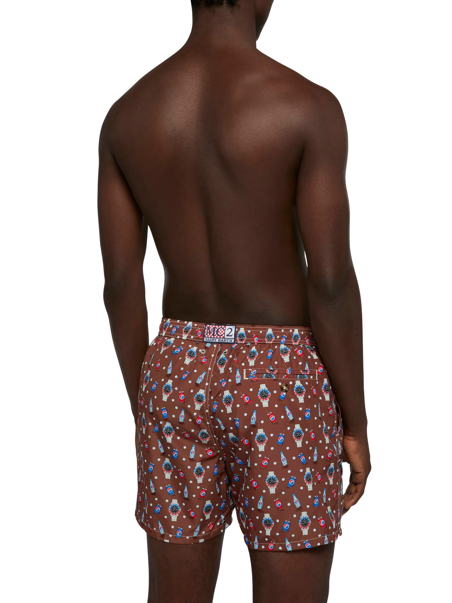 Lightweight fabric swim shorts Lighting with watch print