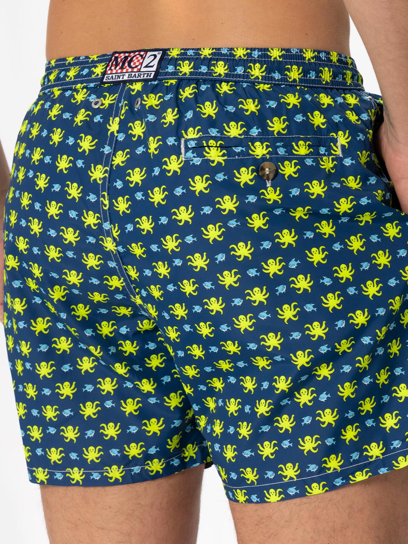 Herren-Badeshorts aus leichtem Stoff mit Fisch- und Oktopus-Print