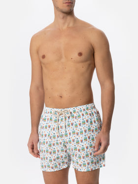 Man light fabric swim shorts with Gin print | PORTOFINO DRY GIN SPECIAL EDITION