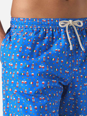 Boxer mare Lighting in tessuto leggero con stampa vino