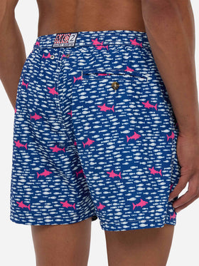 Costume da bagno da uomo in tessuto leggero con stampa pesci e squali