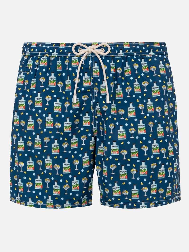 Man light fabric swim shorts with Portofino gin print | PORTOFINO DRY GIN SPECIAL EDITION