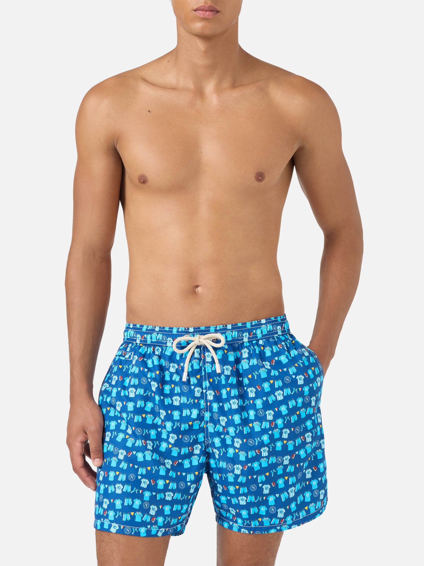 Marineblaue Lighting Micro Fantasy Badeshorts mit SSC Napoli Balconi-Print | SSC NAPOLI SPECIAL EDITION 