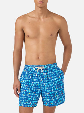 Marineblaue Lighting Micro Fantasy Badeshorts mit SSC Napoli Balconi-Print | SSC NAPOLI SPECIAL EDITION 
