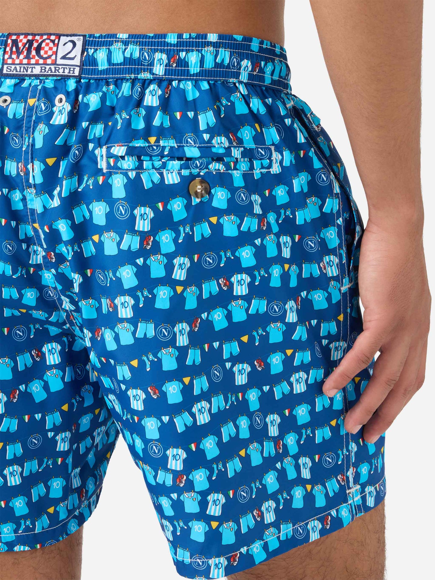 Marineblaue Lighting Micro Fantasy Badeshorts mit SSC Napoli Balconi-Print | SSC NAPOLI SPECIAL EDITION 