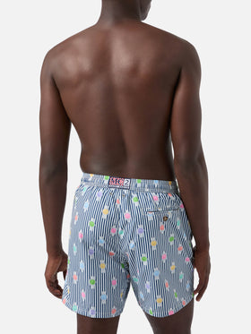 Navy striped Lighting Micro swim shorts with watch all-over print