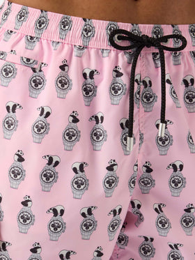 Costume mare Lighting Micro rosa con stampa panda e orologi all-over