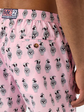 Costume mare Lighting Micro rosa con stampa panda e orologi all-over