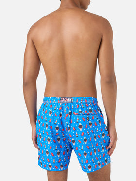 Blaue Lighting Micro-Badeshorts mit Watch Red Cola-Print 
