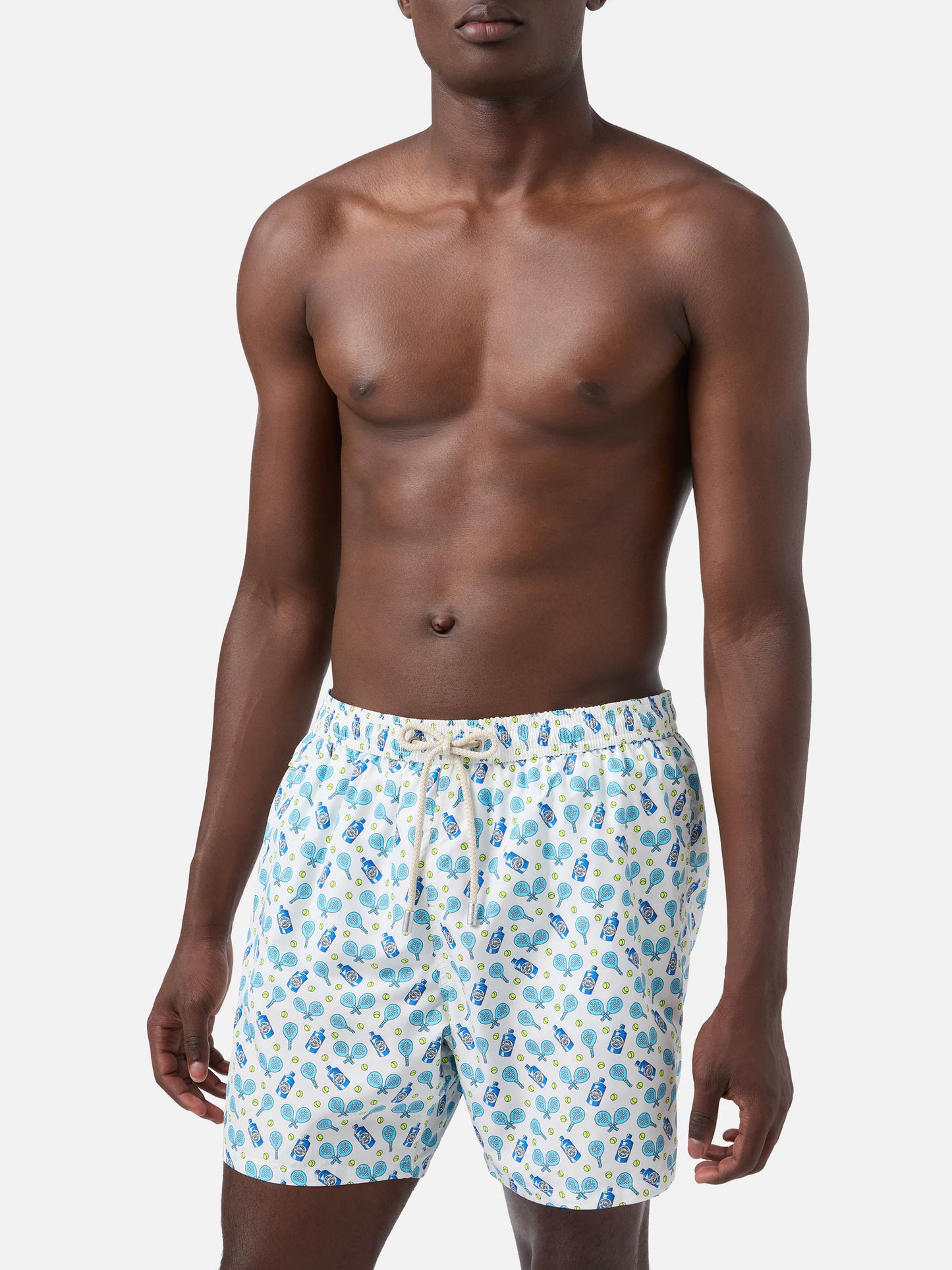 White Lighting Micro swim shorts with padel and gin all-over print