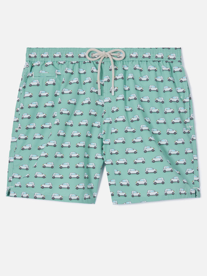 Light green Lighting Micro swim shorts with mini cars print