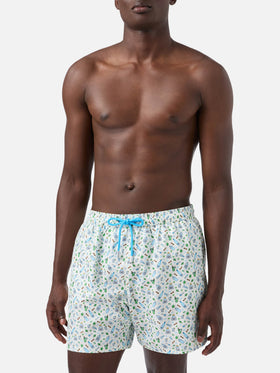 White Lighting Micro swim shorts with barman print