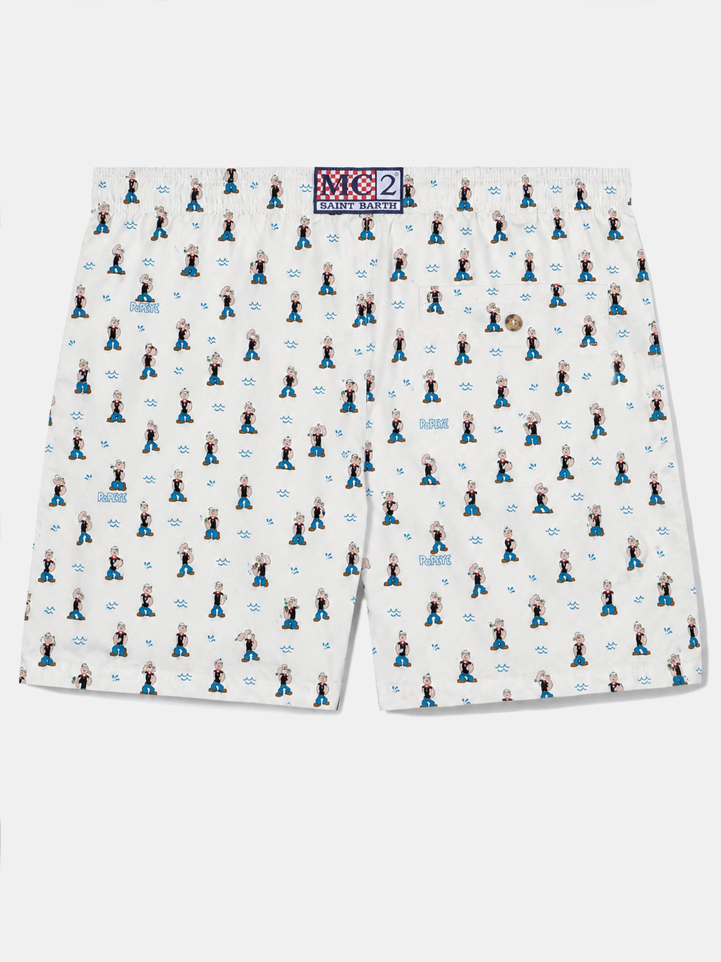 Weiße White Lighting Micro-Badeshorts mit Popeye Allover-Print | POPEYE SPECIAL EDITION 