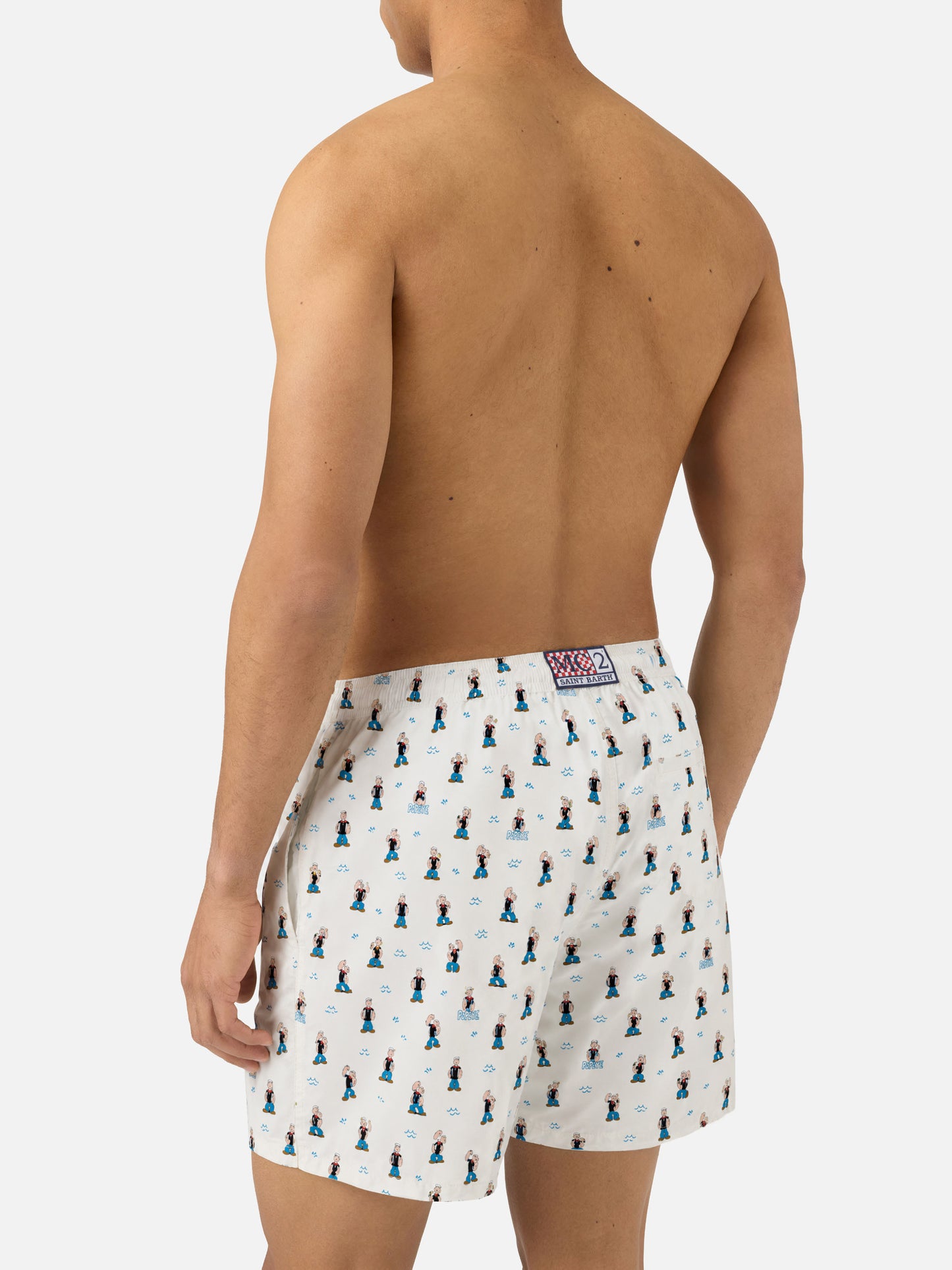 Weiße White Lighting Micro-Badeshorts mit Popeye Allover-Print | POPEYE SPECIAL EDITION 