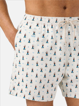Weiße White Lighting Micro-Badeshorts mit Popeye Allover-Print | POPEYE SPECIAL EDITION 