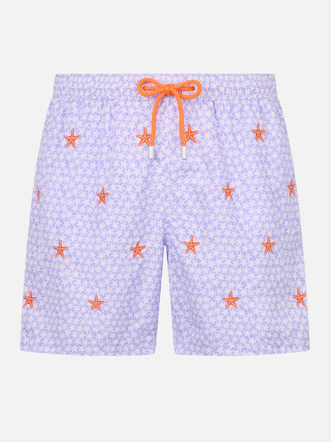 Man lightweight fabric swim-shorts Lighting with seastars embroidery - MC2 Saint Barth
