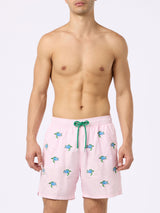 Man lightweight fabric swim-shorts Lighting with sea turtles embroidery