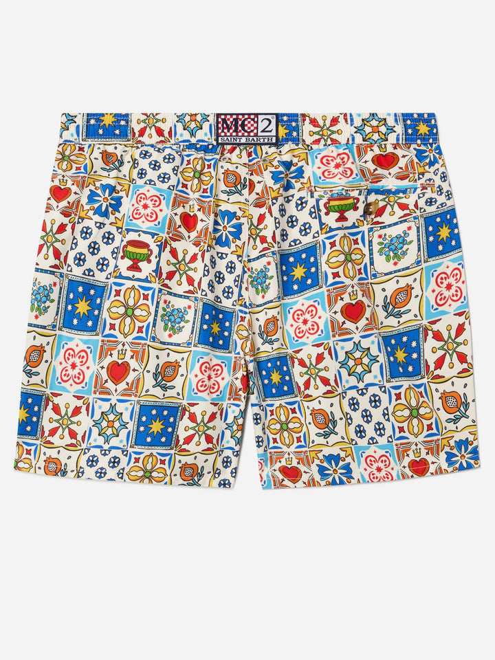 Lighting 70 swim shorts with multicolor majolica print