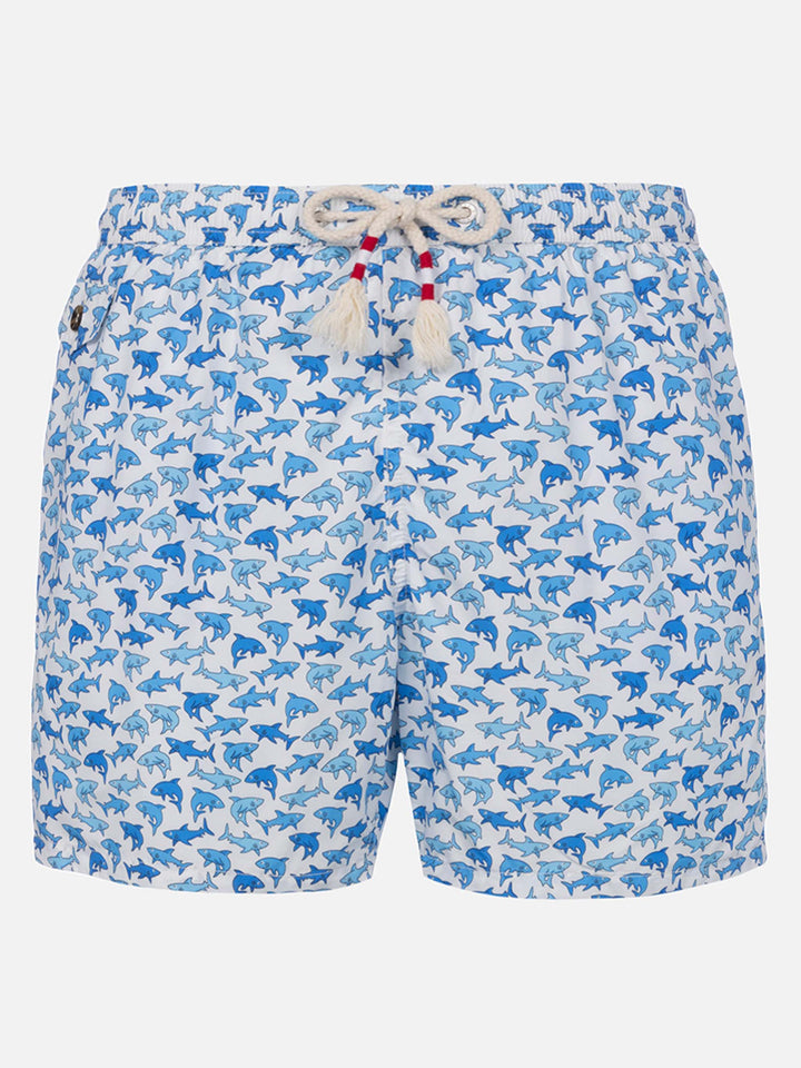 Badeshorts Lighting 70 aus leichtem Stoff mit Hai-Print