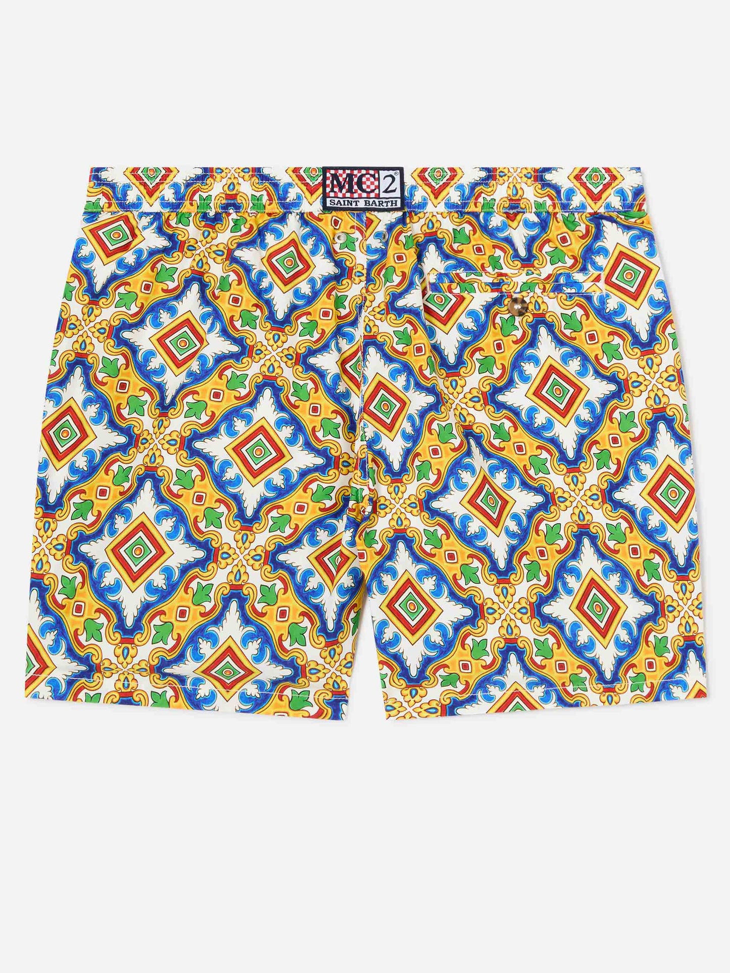 Herren-Badeshorts aus leichtem Stoff mit Maiolika-Print